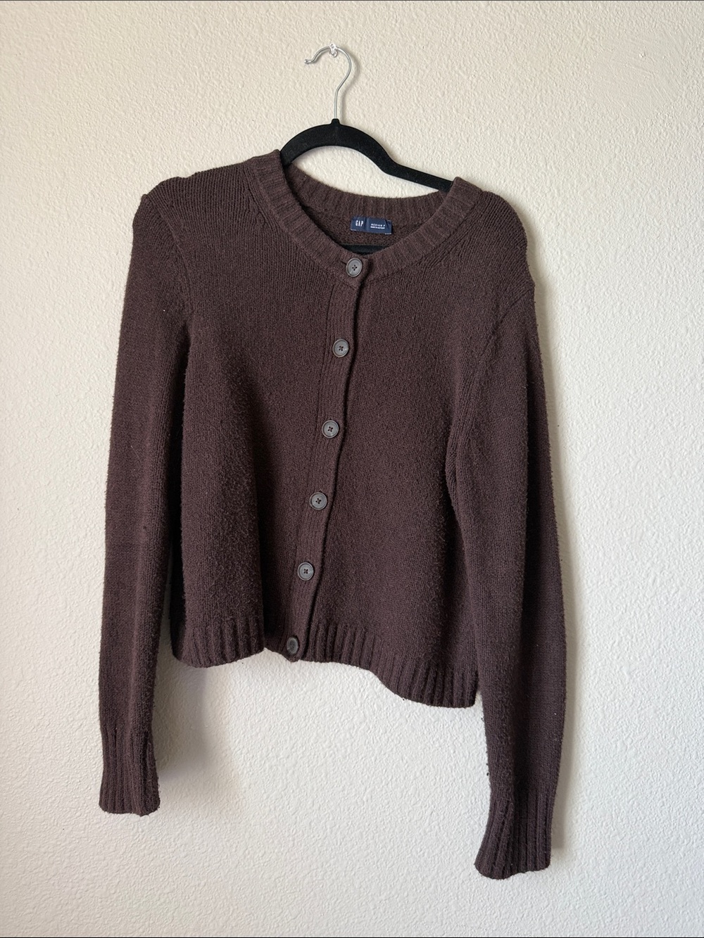GAP Women's Dark Brown Round-Neck Button Cardigan